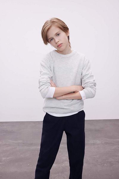 DeFacto Boy's Optical Gray Crew Neck Basic Plain Knitwear Sweater 25K 801004698