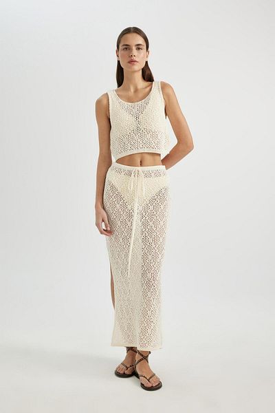 DeFacto Regular Fit Openwork Knitwear Maxi Beach Skirt-Fall in Love B6888Ax24Sm