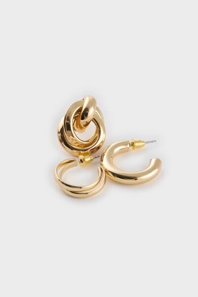 DeFacto Women's 3-Piece Gold Earrings F5973Axns