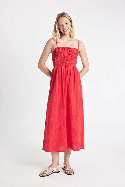DeFacto Red Cut Linen Look Maxi Dress - Strappy C9236AX24SM