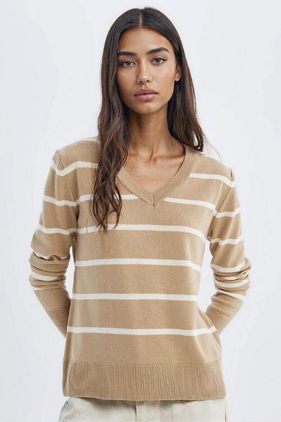 DeFacto Soft Textured V-Neck Striped Relax Fit Knitwear Sweater - A2359Ax24Wn
