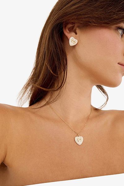 DeFacto Women's White Stone Bow Detailed Necklace Earring Set F0750Axns