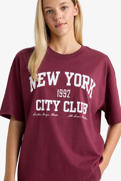 DeFacto Oversize Wide Fit Crew Neck Printed Short Sleeve T-Shirt F7876Ax25Au