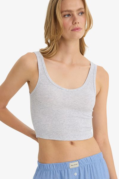 DeFacto V-Neck Rib Tank Top-Fall in Love G0071Ax25Hs