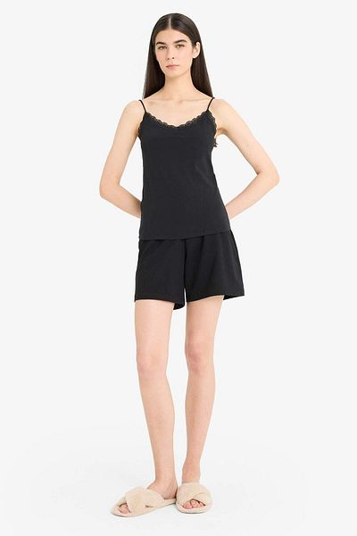 DeFacto Lace Detailed Thin Strap Cotton Black Underwear Tank Top-Fall in Love Y5360Az24Au