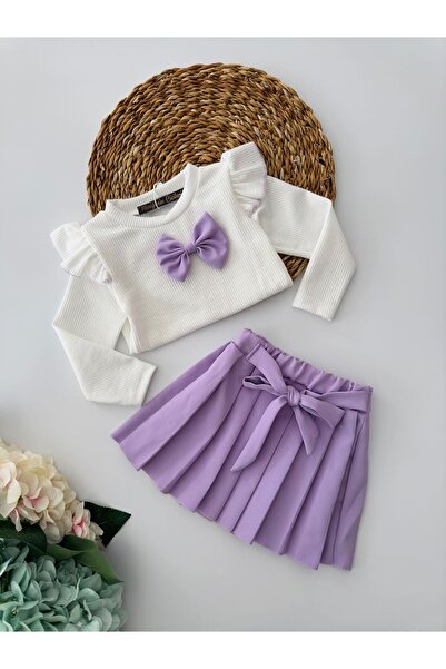 Minigimin Cicileri Set pentru fetiță cu fustă plisată cu fundă pentru fetiță ...