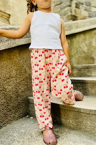 minojoy Cherry Patterned Girl's Trousers with Pockets