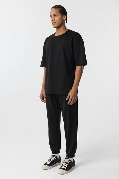 VAMOSCLO Basic Oversize Elastic Leg Tracksuit Set Black
