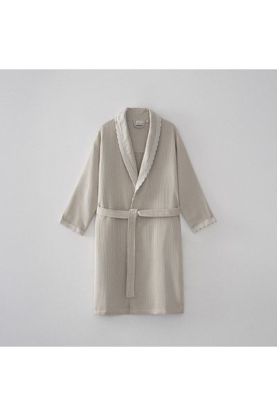 Ecocotton Alessa Beige Women's Bathrobe - 100% Organic Cotton Jacquard