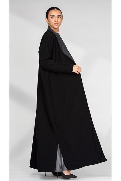 outline Elegant black blazer abaya with gray dress