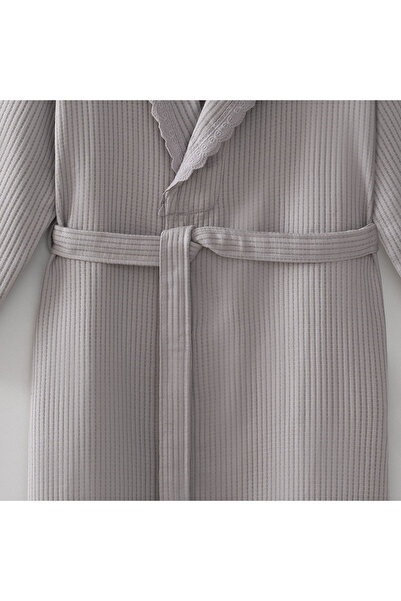Ecocotton Alessa Women's Pique Bathrobe 100% Organic Cotton Jacquard Gray