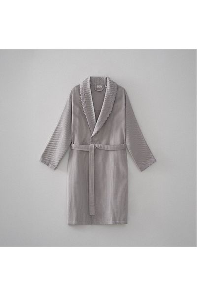 Ecocotton Alessa Women's Pique Bathrobe 100% Organic Cotton Jacquard Gray