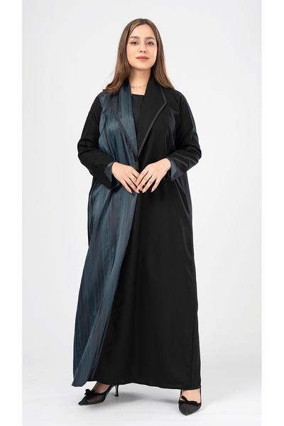 outline Black abaya with distinctive jacquard