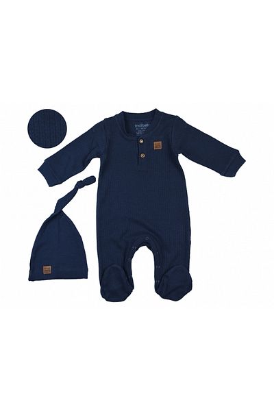 Puppis Baby Baby Boy Natural Interlock Baby Jumpsuit with Hat