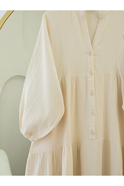 Modamorfo Φόρεμα μουσελίνας με μισό κουμπί - Μπεζ
