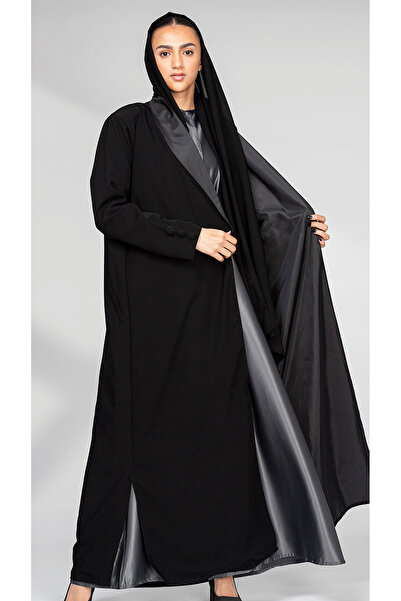 outline Elegant black blazer abaya with gray dress