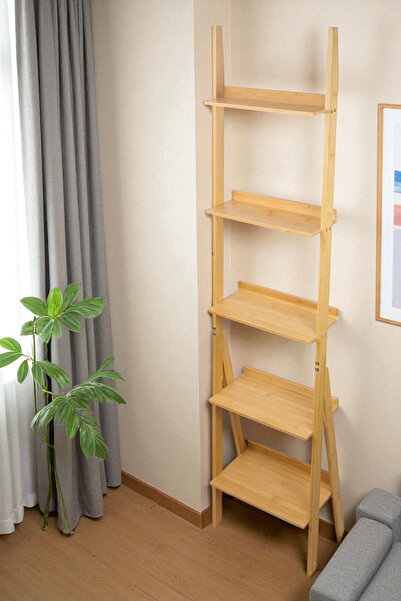 Digithome Bambu 5 Raflı Merdiven Kitaplık Banyo Düzenleyici Raf Organizer Saksılık DB-0022