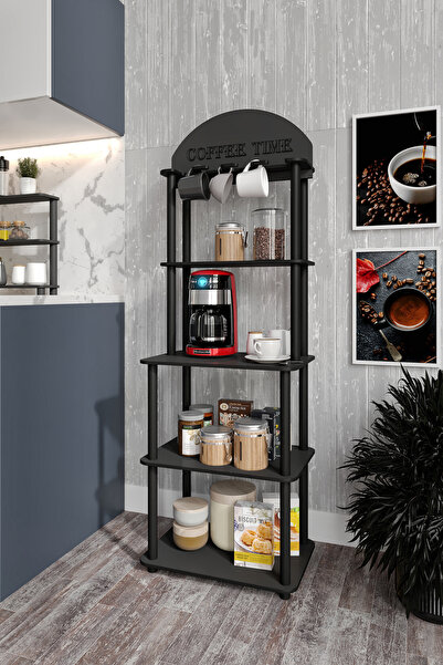 RAVILO Lungo Dekoratif Kahve Standı Çok Amaçlı Dolap Siyah
