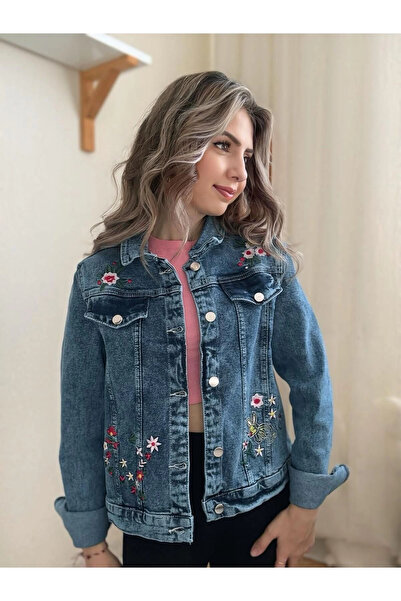 Elit Kids Collection Jachetă-blugi din denim cu broderie florală pentru fete