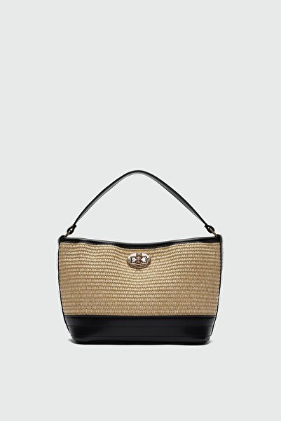 Shule Bags Urban Hasır Görünümlü Kilitli Omuz Çanta Siyah