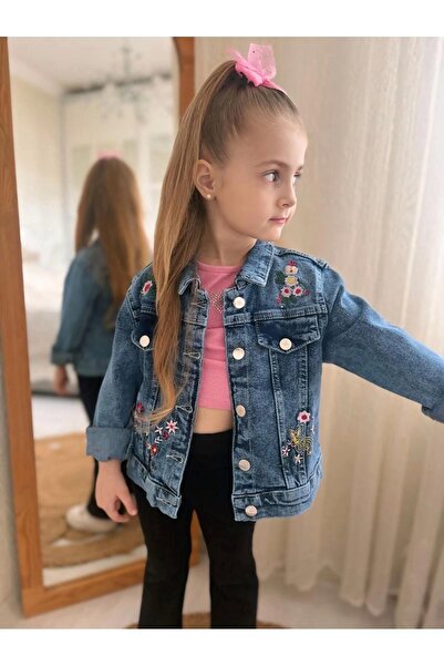 Elit Kids Collection Jachetă-blugi din denim cu broderie florală pentru fete