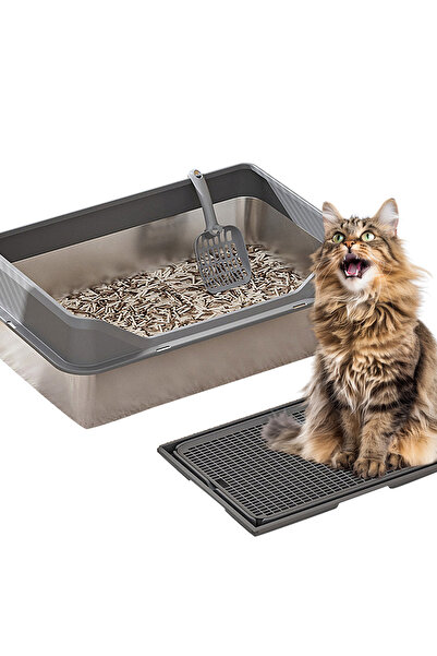 KidLe صندوق قمامة القطط من الفولاذ المقاوم للصدأ صندوق قمامة القطط المعدني