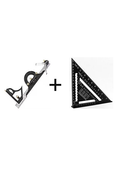 benan tools 300 mm Terazili Ayarlı Gönye ve 175 mm. Üçgen Gönye 2'li Set