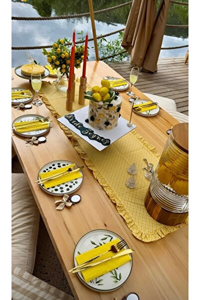 vintagetasarım عداء زهرة كشكش خمر بطة صفراء الكتان 40x130 سم