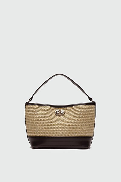 Shule Bags Urban Hasır Görünümlü Kilitli Omuz Çanta Kahverengi