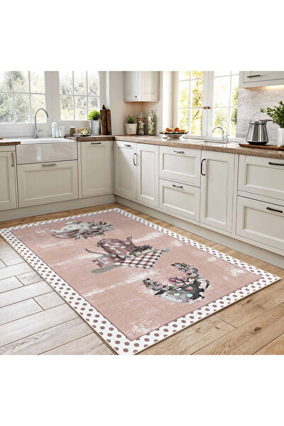 Realhomes Puantiyeli Vintage Çiçek Desenli Kaymaz Tabanlı Yıkanabilir Dikdört...