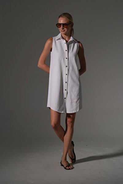 Maule Γυναικείο πουκάμισο φόρεμα με μηδενικό μανίκι Midi μήκους 100% βαμβακερό @Kandel