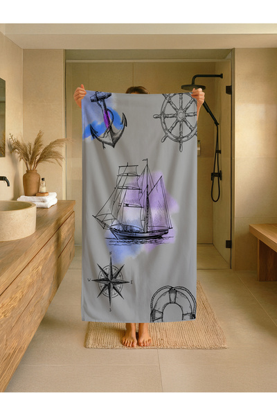 Talia Home Παιδική πετσέτα παραλίας - θάλασσας - πισίνας με ναυτικό σχέδιο TL...