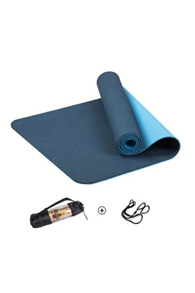 TPE Pilates Yoga Mat 6 Mm, Dual Color Yoga Mat with Carrying Case Blue
