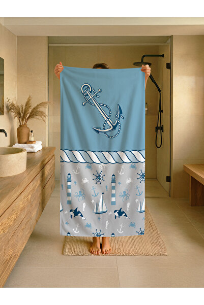 Talia Home Μπλε Παιδική πετσέτα παραλίας - θάλασσας - πισίνας με σχέδιο άγκυρ...