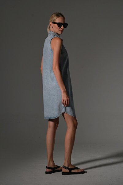 Maule 100% Cotton Snap Fastener Zero Sleeve Midi Length Women's Shirt Dress @Kandel