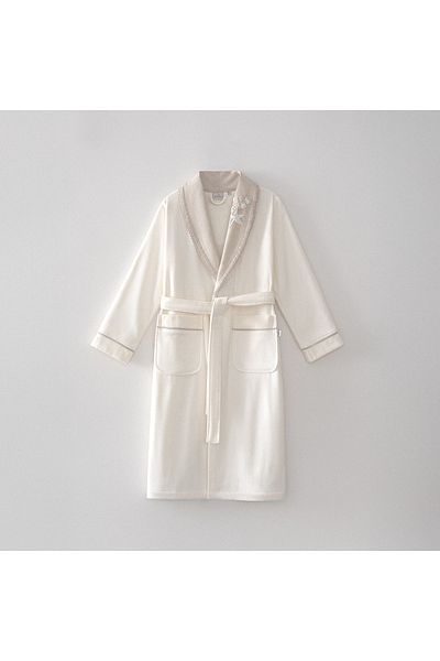 Ecocotton Ayliz Women's Bathrobe 100% Organic Cotton Cotton-Linen Hand Embroidered Cream