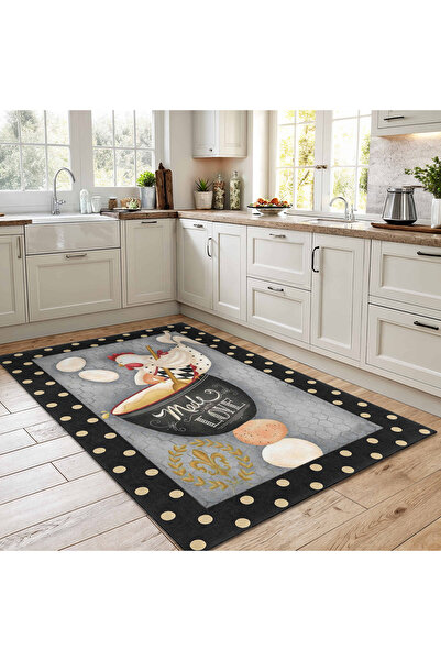 Realhomes Tavuk Motifli Şık Tasarıma Sahip Mutfak Halısı Yıkanabilir Kaymaz T...