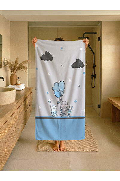 Talia Home Παιδική πετσέτα παραλίας - θάλασσας - πισίνας με μοτίβο μπλε ελέφα...