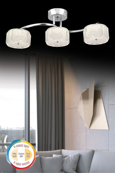 ESSLİGHT Mercan 3 Row Chandelier with Candy Glass and 3 Color Light Modes (White Yellow Daylight) Living Room Kitchen