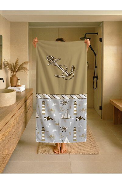 Talia Home Καφέ Παιδική πετσέτα παραλίας - θάλασσας - πισίνας με σχέδιο άγκυρ...