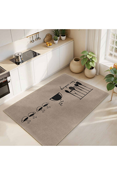 Realhomes Mutfak için I Love Cooking Desenli Kaymaz Tabanlı Yıkanabilir Dikdö...