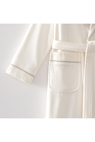 Ecocotton Ayliz Women's Bathrobe 100% Organic Cotton Cotton Linen Hand Embroidered Cream