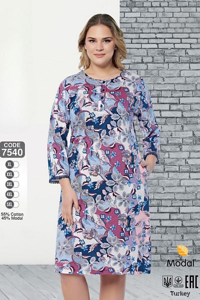 ROMEO LİFE Women's Plus Size Cotton Modal Fabric Patterned Dress 7540