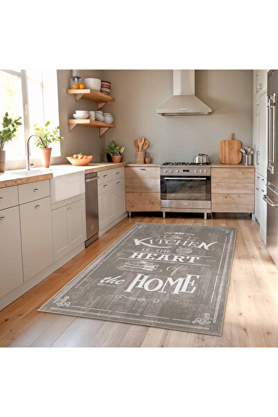 Realhomes Mutfak İçin Kalp Motifli Kaymaz Tabanlı Modern Dijital Baskılı Yıka...