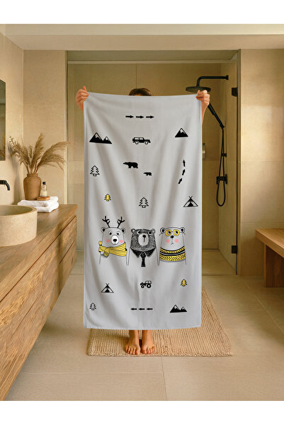 Talia Home Παιδική πετσέτα παραλίας - θάλασσας - πισίνας με σχέδιο γκρι χαριτ...