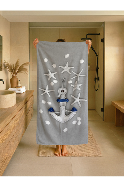 Talia Home Παιδική πετσέτα παραλίας - θάλασσας - πισίνας με γκρι σχέδιο αστερ...