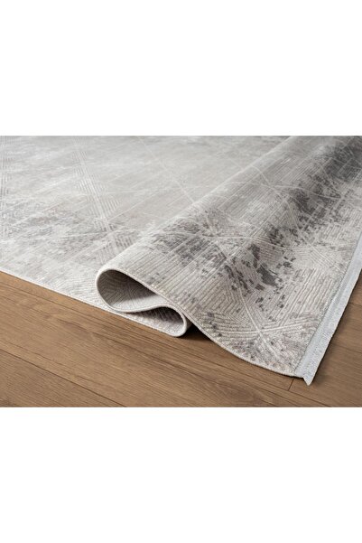 Karmen Halı Cosmos CS004G Gri Halı Modern Detaylı Pamuk Taban Viskon Tozuaz S...