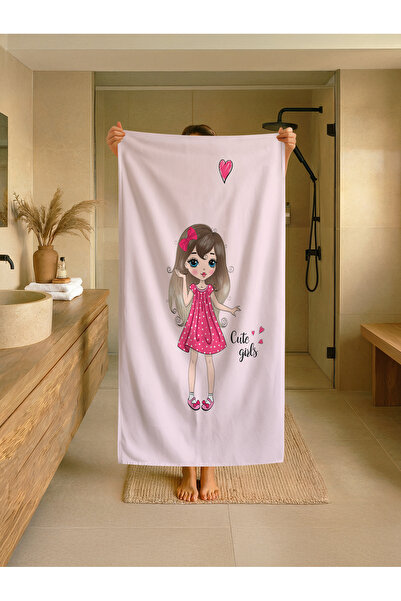 Talia Home Παιδική πετσέτα παραλίας - θάλασσας - πισίνας με ροζ σχέδιο καρδιά...
