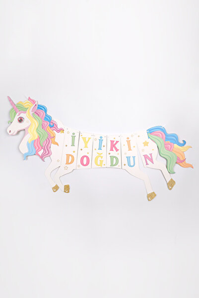 Le Mabelle Çok Renkli Unicorn Happy Birthday Banner