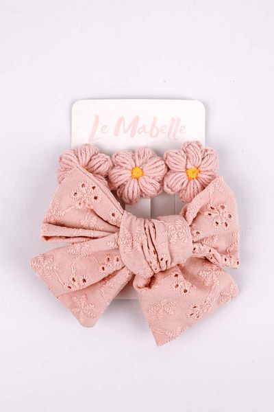 Le Mabelle Flower Patterned Dried Rose Scallop Bow Knit - 2-piece Clip Buckle